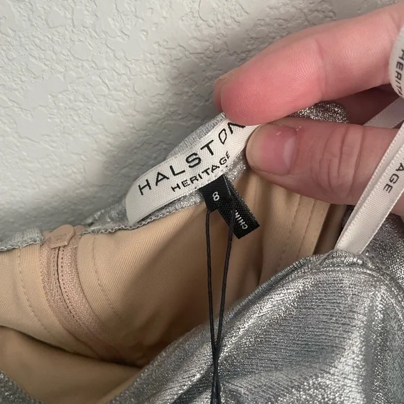 NWT Halston Heritage Strapless Metallic Silver Formal Ball Gown Dress Size 8 - Picture 10 of 15
